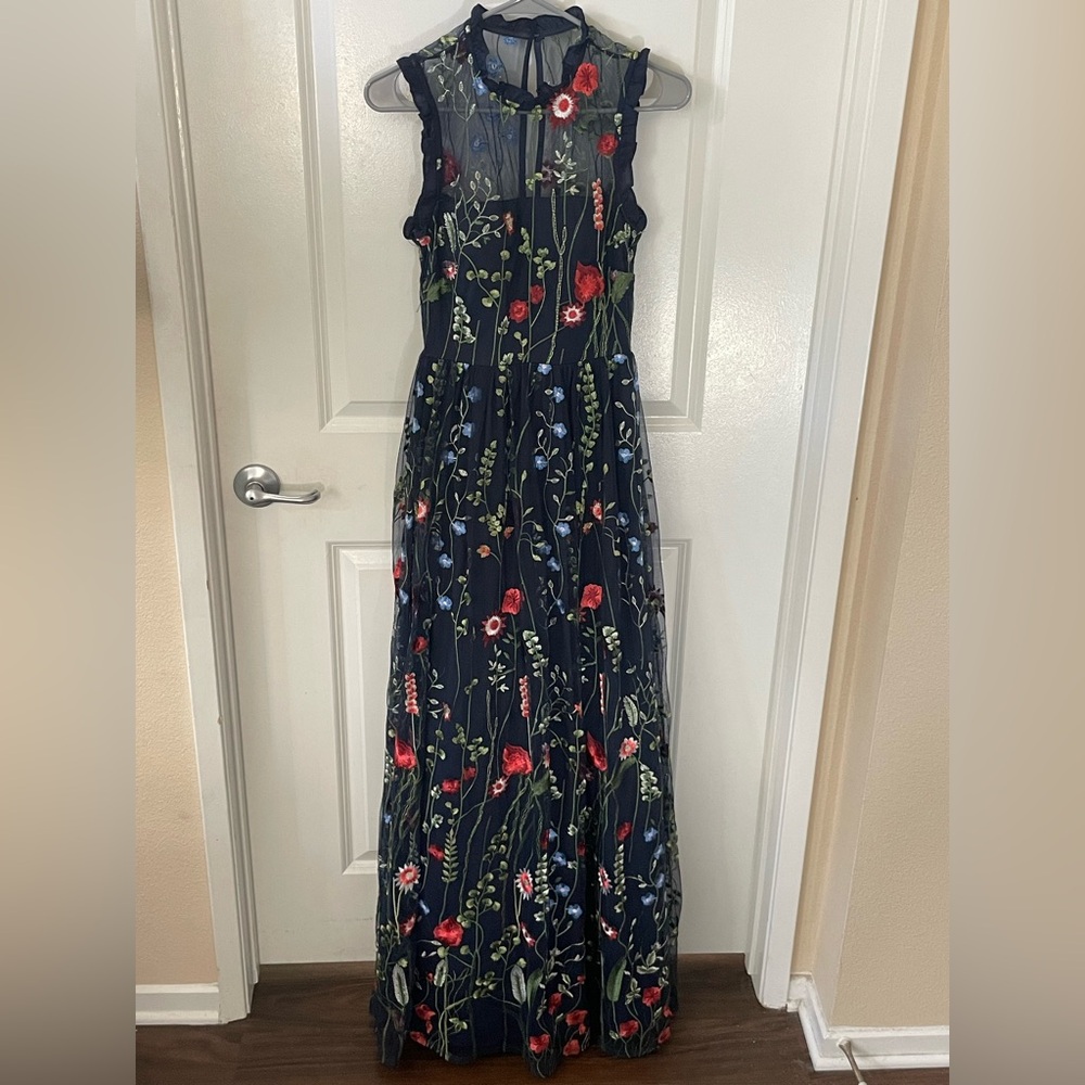 City Studio Blue Floral Formal Dress